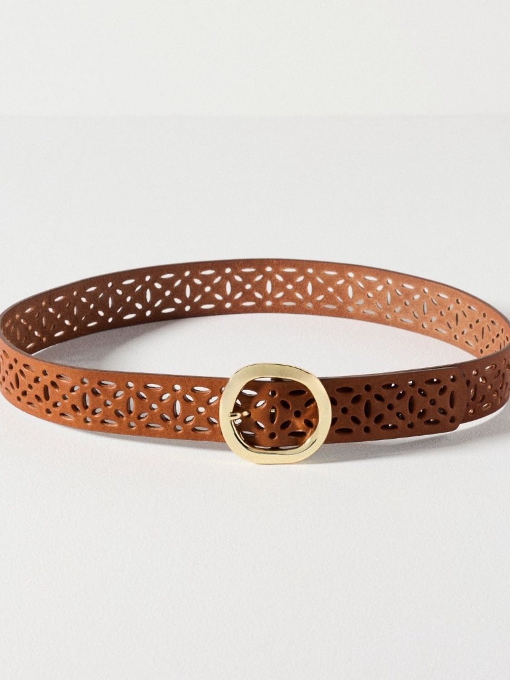 NWOT - Anthropologie Tan Laser-Cut Belt with Gold-Tone Buckle